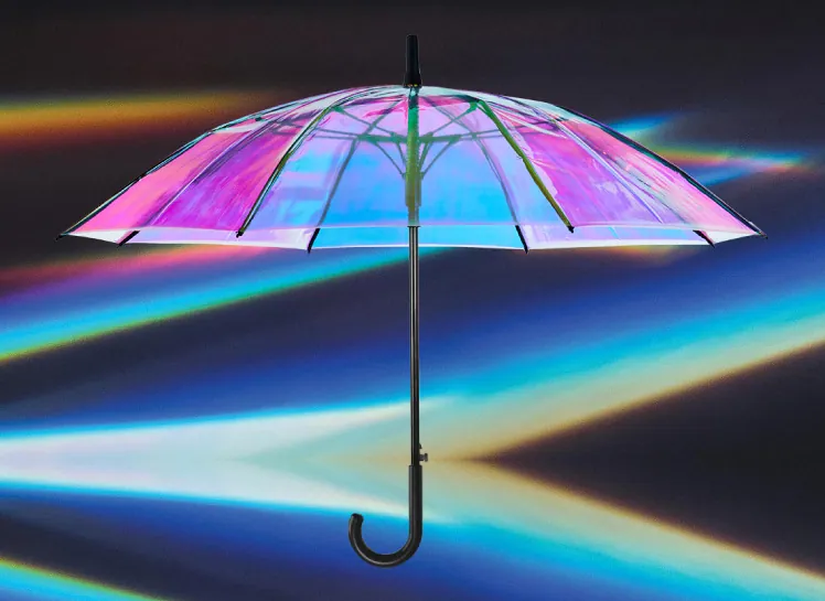 Lotus 2022 Transparent Laser Colorful Straight Auto Open PVC Umbrella,细节图 6