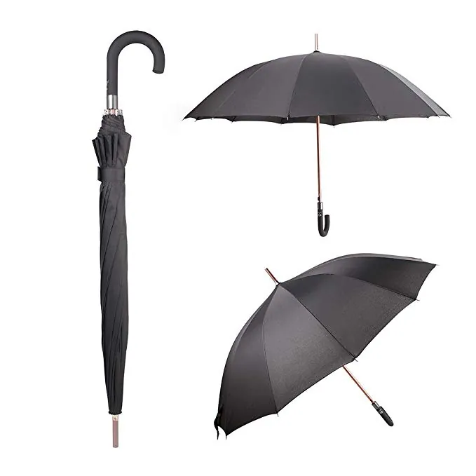 Customized pure colour automatic black auto pop up golf umbrella for sale, detail 2