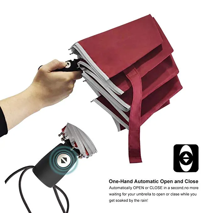 HIgh quality windproof foldable umbrella 95cm 8ribs fiberglass frame 3 folding umbrella with reflective strap, detail 3
