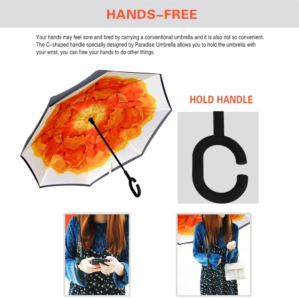 Wholesale Custom C Handle Automatic Car Outdoor Double Layer Reverse Inverted Umbrella, detail 3