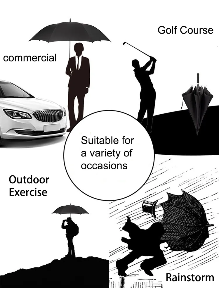 LOTUS Stock Fiberglass Automatic Golf Double-layer Umbrella Oversize Straight Umbrella for Advertising Umbrella، صورة تفصيلية 4