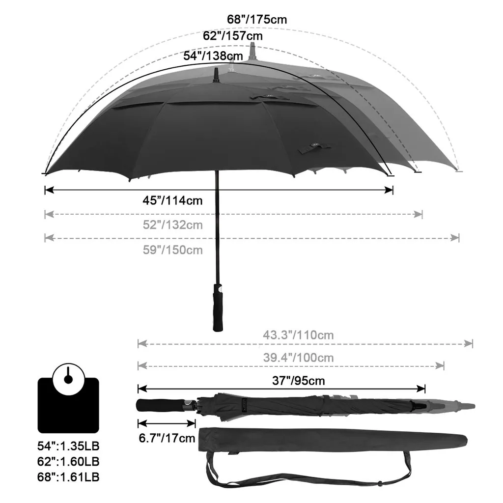Vented Windproof Golf Umbrella with Logo Printing، صورة تفصيلية 1