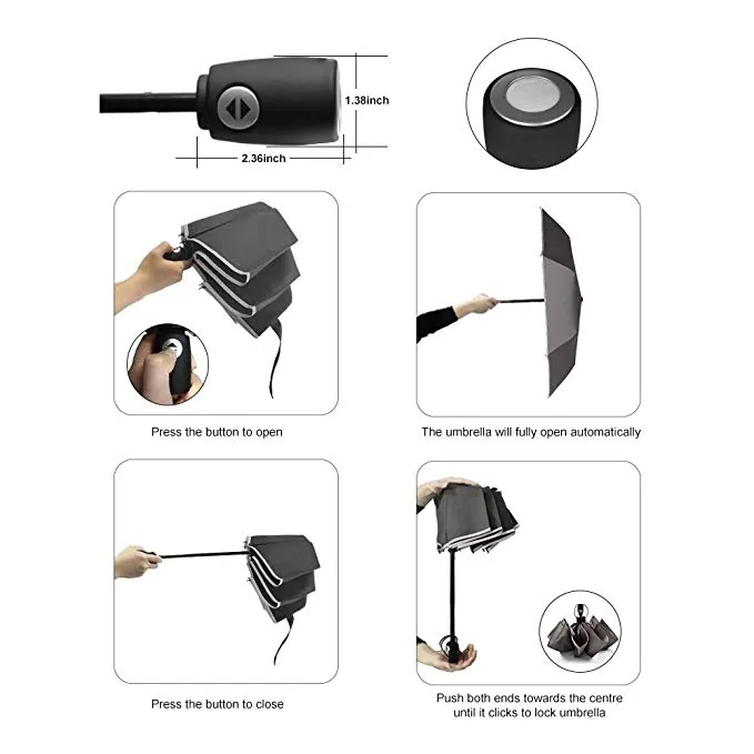Good Quality OEM Windproof Travel Umbrella Auto Open & Close 3 folding umbrella with reflective strap，细节图 4