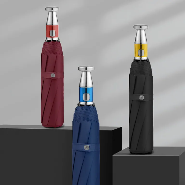 Lotus 2022 Custom LOGO 3 Fold 10 Ribs ABS Plated Handle Automatic Waterproof UV Umbrella,第 1 张图片
