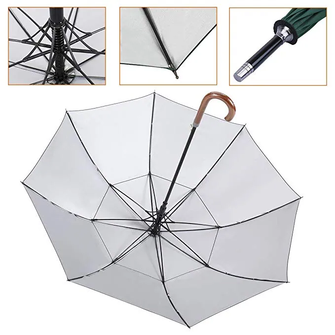 High Quality Large 54/62inch Auto Open UV Sun Protection Double Canopy Vented Windproof Classic Stick Umbrella, detail 3