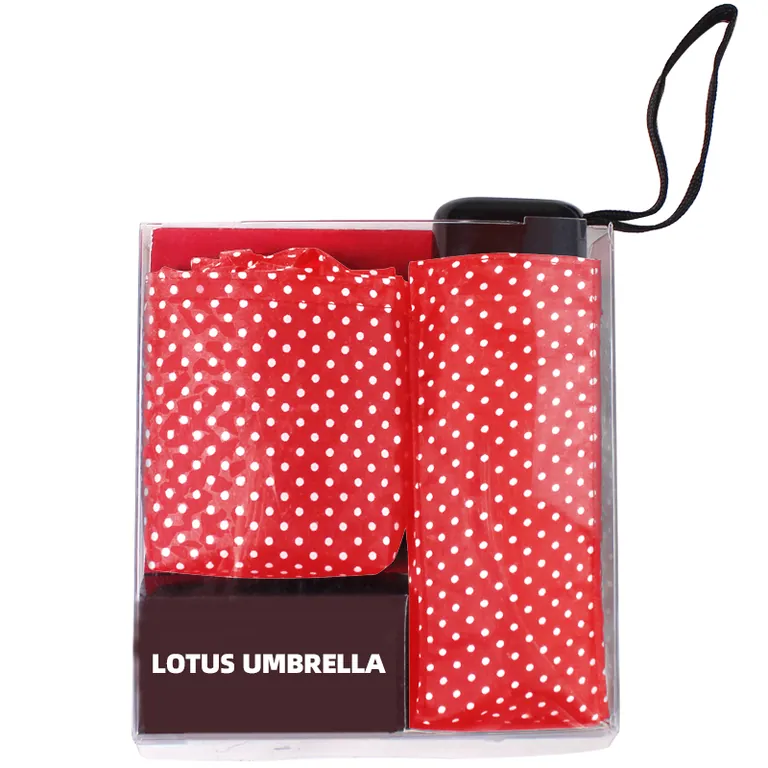 New Trendding Red Polka Dot Pattern Super Mini 5 Fold Umbrella Gift Set for Lady,第 1 张图片