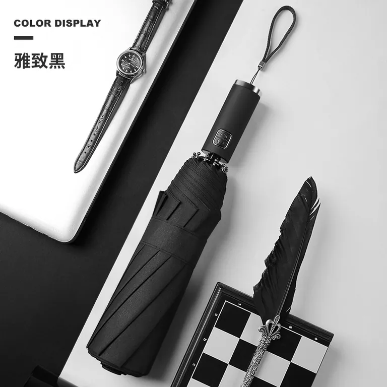 High quality Custom auto open 3 folding umbrella with logo print for promotion,第 1 张图片