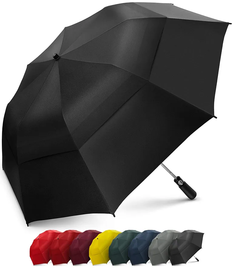 Custom Logo Prints Foldable Auto Open 58Inch Double Canopy Strong Windproof 2 Folds Golf Umbrella, image 1
