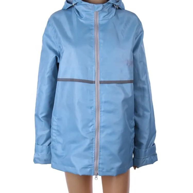 Wholesale high quality waterproof Watermelon red color worker Manufacturer's Ladies Full Zip Hooded Rain Coat, detail 4