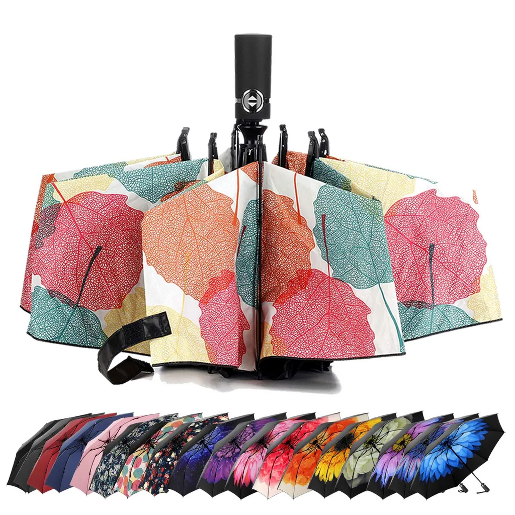 Factory Fast Ship Cheap Fullover Print Inside 46inch WINDPROOF Auto Open Close Reverse Folding Umbrella, detail 1