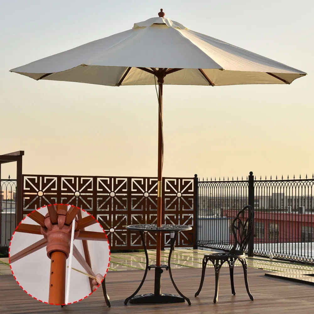 9ft Adjustable Wooden Garden Umbrella، صورة تفصيلية 7