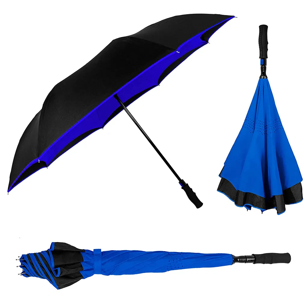 Most popular reverse umbrella rubber coated long handle upside down umbrella with shoulder bag,细节图 3